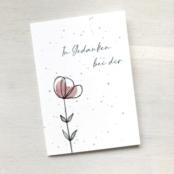 Beileidskarte mit rosa Blume