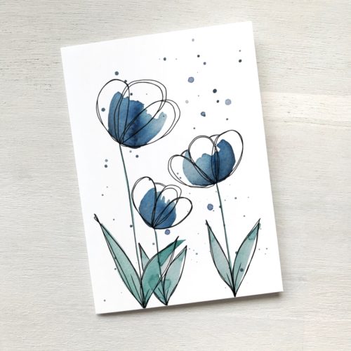 Grusskarte mit blauen Blumen