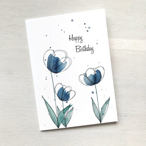 Karte mit blauen Blumen zum Geburtstag