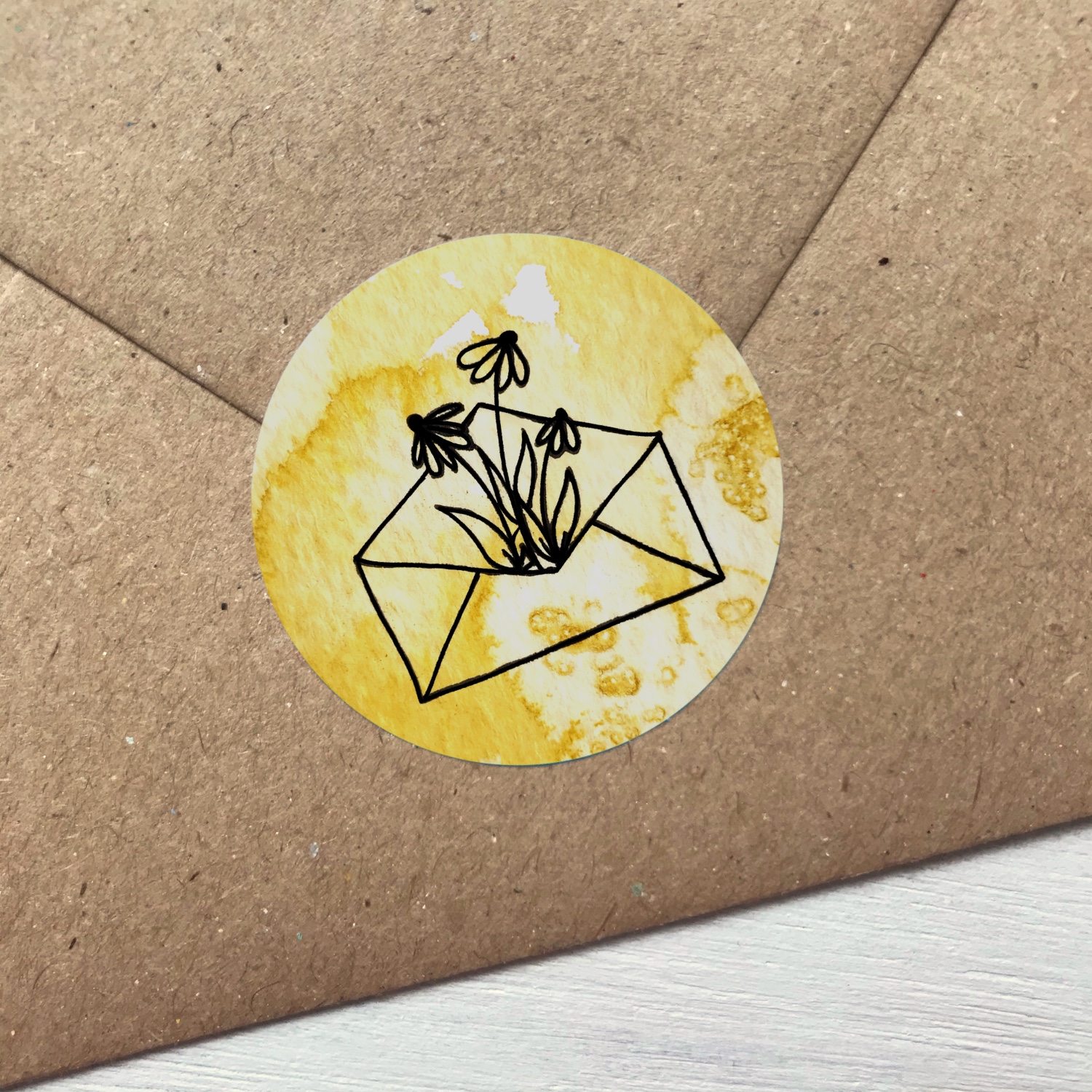 Sticker gelb mit Blumen aus Kuvert Detailansicht