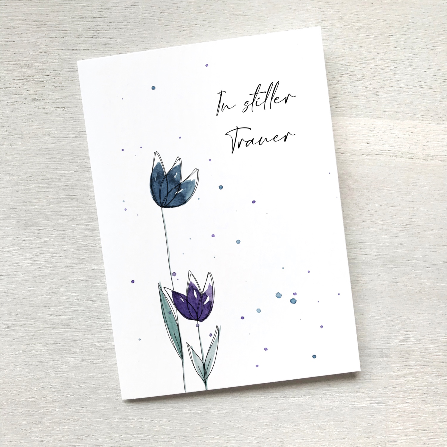 Beileidskarte mit zwei Blumen, Trauerkarte