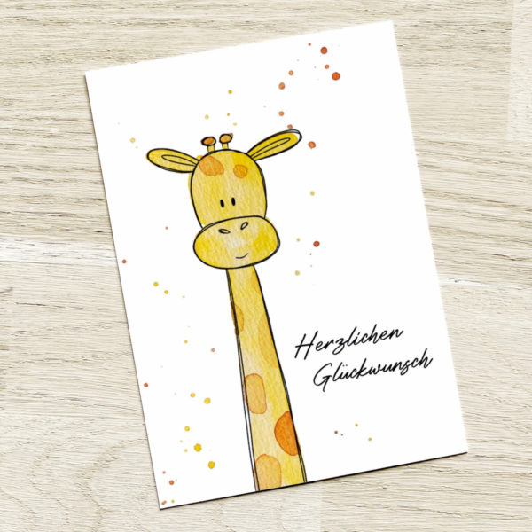 Postkarte giraffe herzlichen glückwunsch