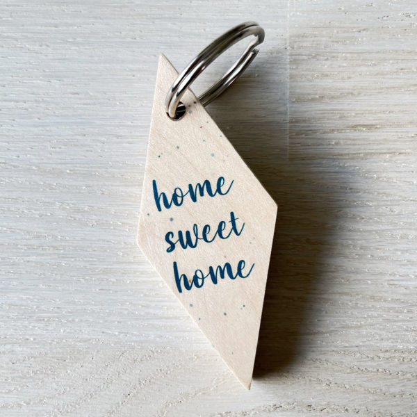Schlüsselanhänger rhombus blaue blume home sweet home
