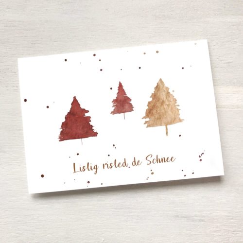 Weihnachtskarte Lislig risled de Schnee mit Tannenbaum-Motiv