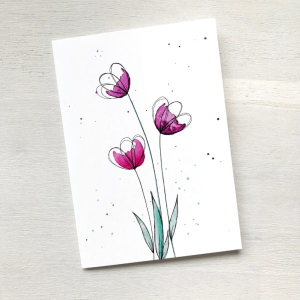 Karte pinke Blumen Trio A6