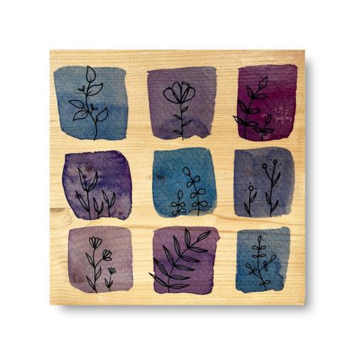 Holzbild mit floralem Motiv in Violett