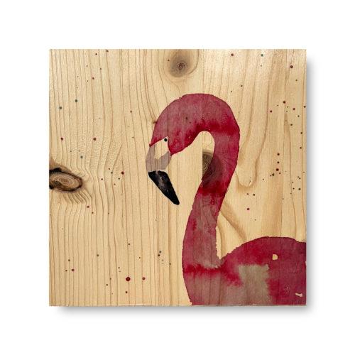 Holzbild mit Flamingo-Motiv