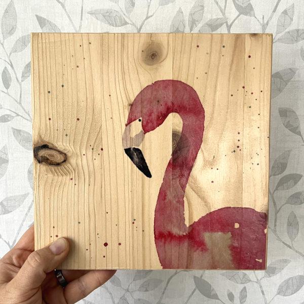 Holzbild mit Flamingo-Motiv