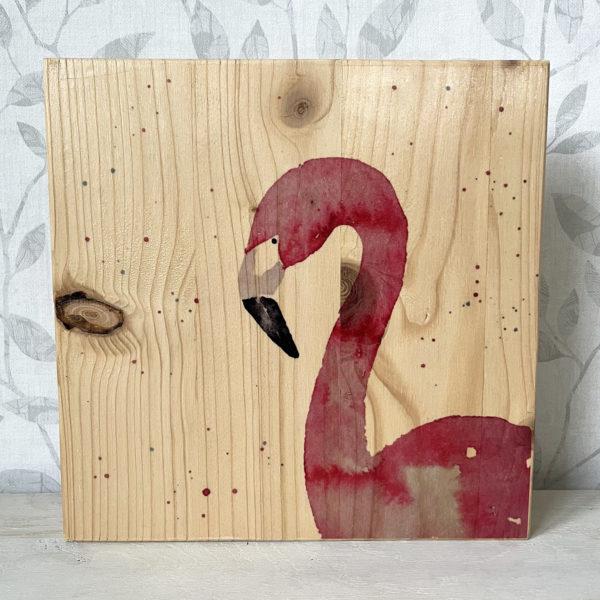 Holzbild mit Flamingo-Motiv