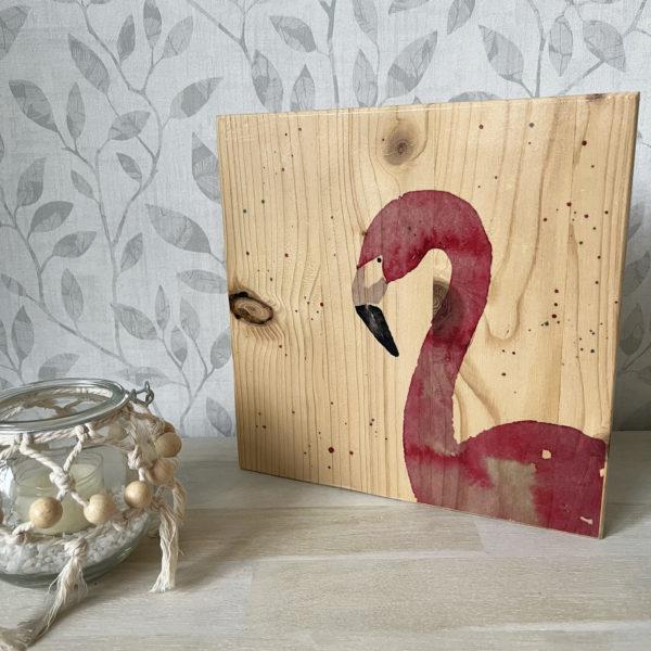 Holzbild mit Flamingo-Motiv