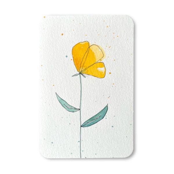 Postkarte Unikat mit gelber Blume