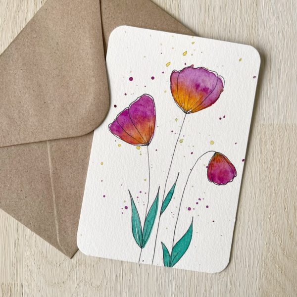 Unikat, Postkarte, Frühlingsblumen, Blumen, handgemalt