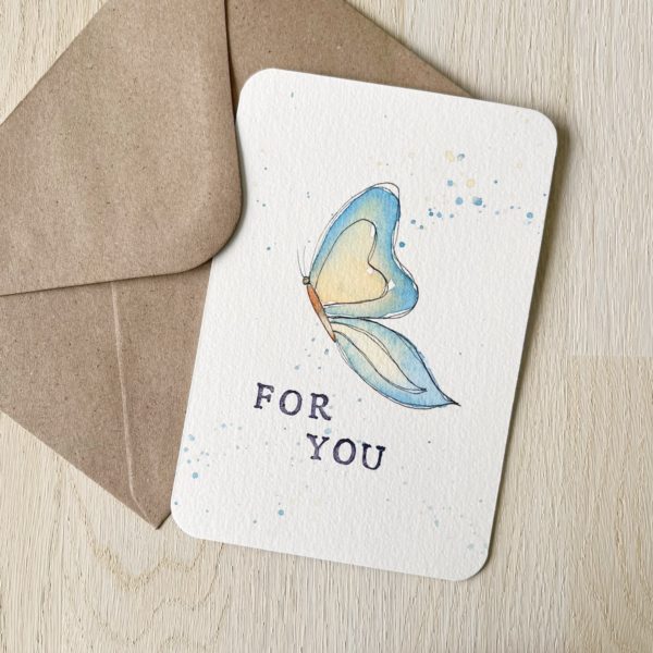 Unikat, Postkarte, handgemalt, Schmetterling, For you