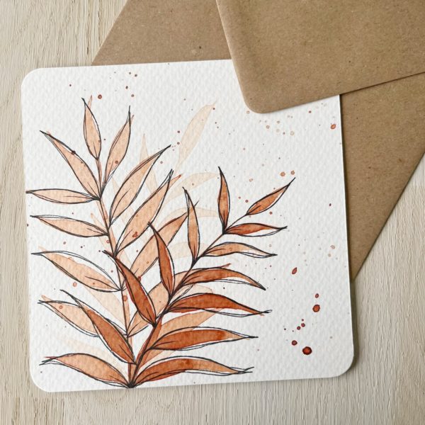 Unikat, Postkarte, handgemalt, braune Blätter